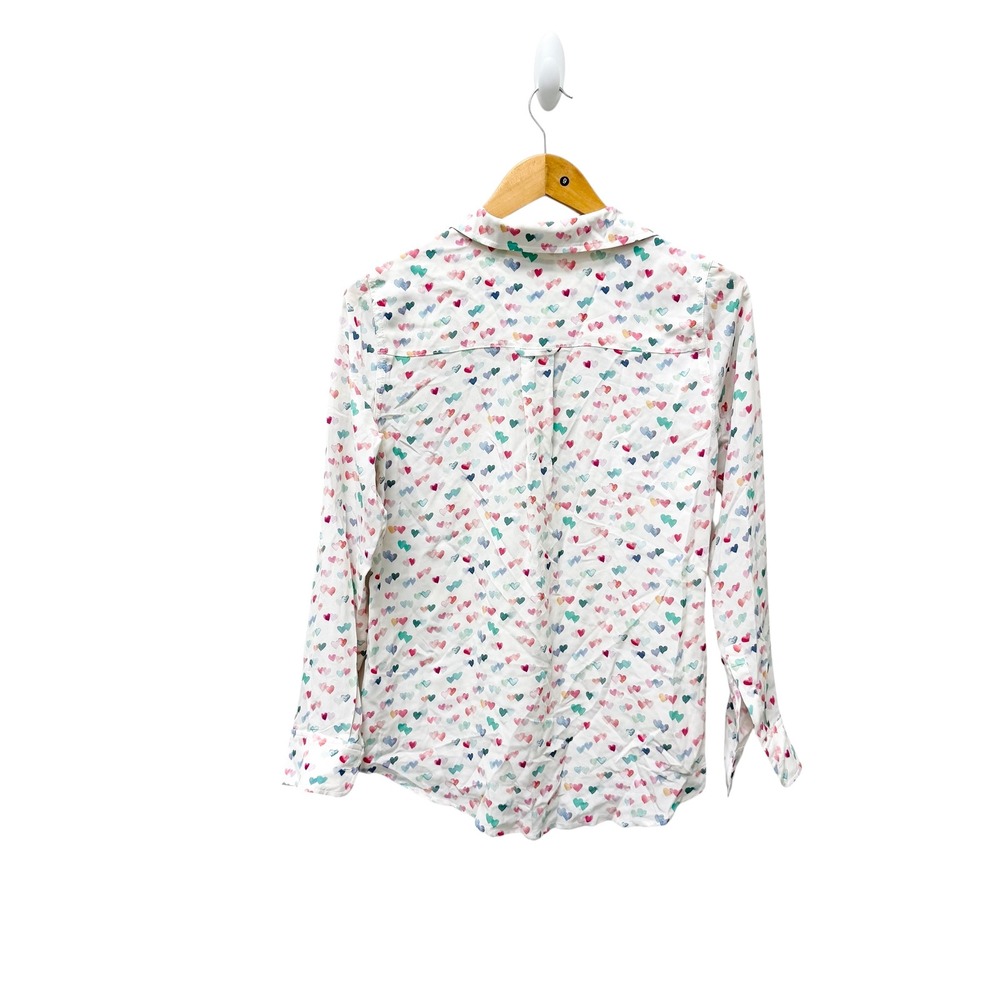 Rails Kate 100% Silk‎ Watercolor Hearts Button Down Shirt White Small - Picture 9 of 9